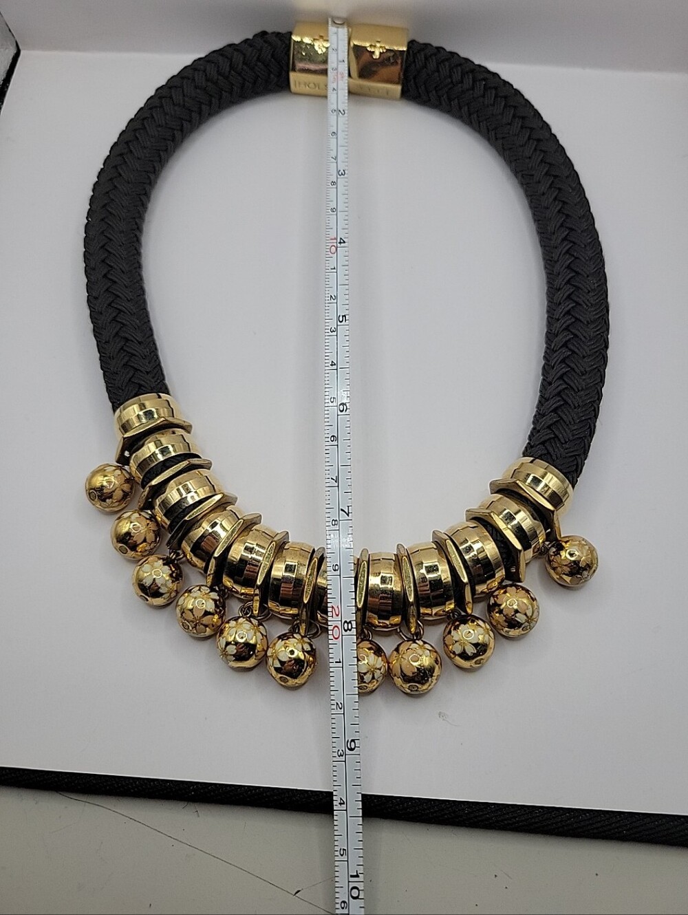 Holst + Lee Floral Gold Ball Charm Black Braided Necklace Chunky, Boho, Party. - Picture 6 of 9
